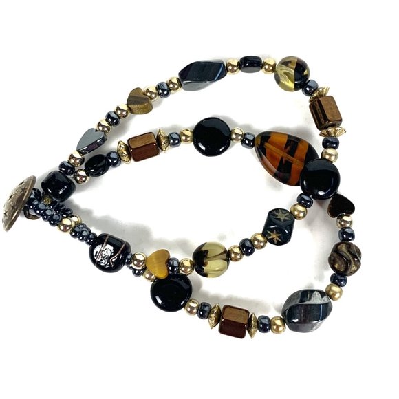 Bracelet with Double Strand of Hematite Gold Bronze Black Beads - Picture 7 of 9